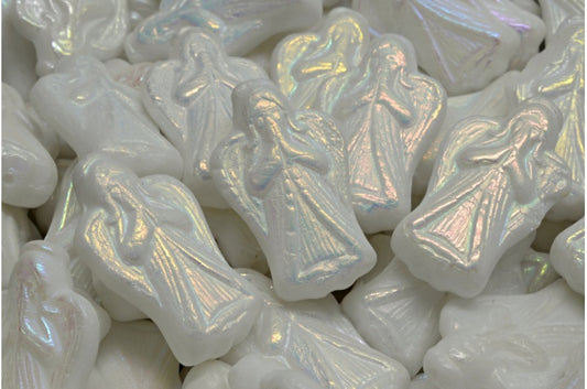 Angel beads, Chalk White Ab Full (2X Side) (03000-28703), Glass, Czech Republic