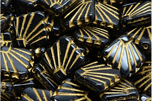 ディアファンビーズ、ブラックゴールドライン（23980-54302）、ガラス、チェコ共和国