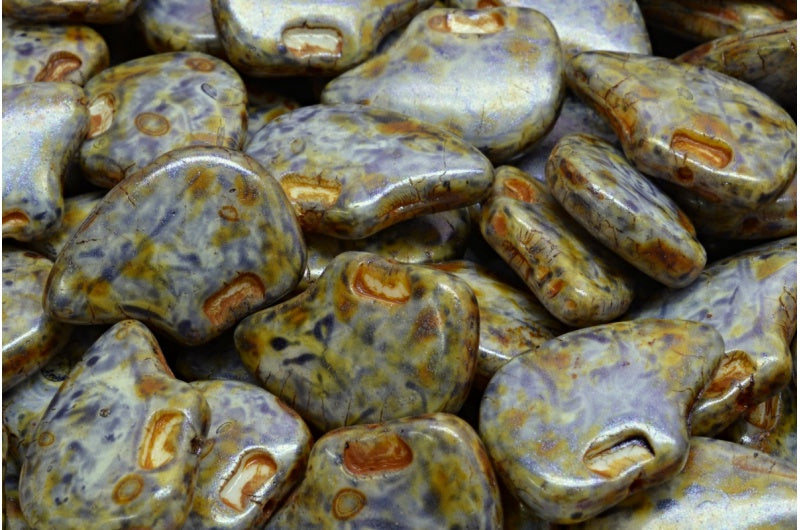 OUTLET 10 grams Polar Bear, 12 x 12 mm, White Purple Brown Luster Spotted (02010-65329), Glass, Czech Republic