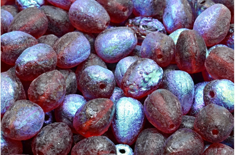 Drop Melon Beads, Transparent Pink Etched Ab (70010-ETCH-28701), Glass, Czech Republic