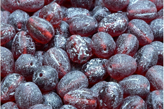 Tropfenmelonenperlen, transparent rosa geätztes Silber gefüttert (70010-ETCH-54301), Glas, Tschechische Republik