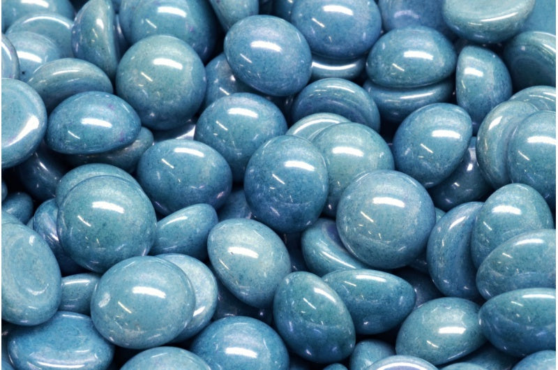 Cabochon Beads, White Opal Luster Blue Full Coated (02020-14464), Glass, Czech Republic