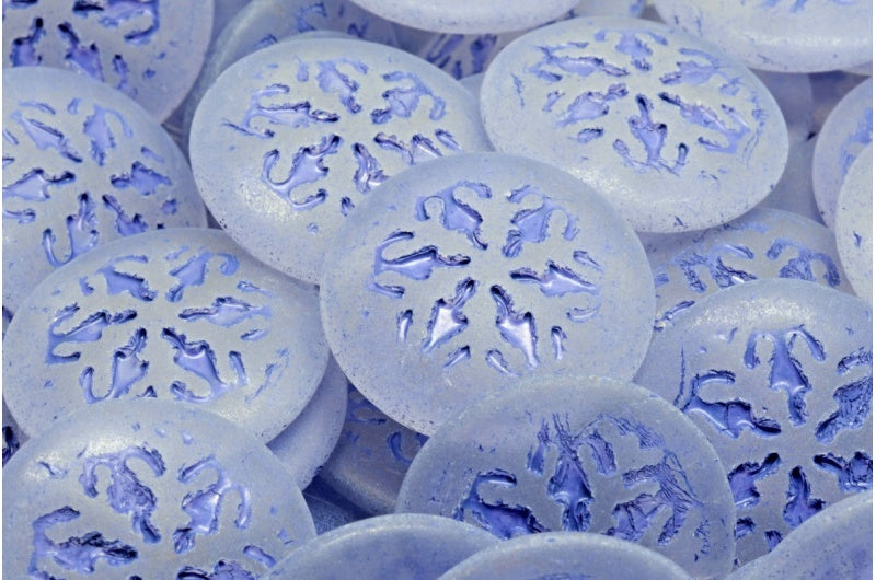 Snowflake Cabochon Beads, Crystal Matte Blue Lined (00030-84100-54325), Glass, Czech Republic