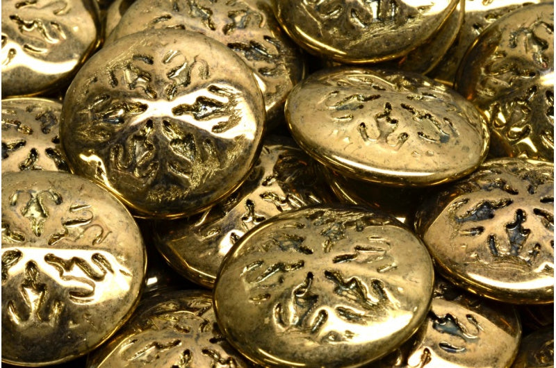 OUTLET 10 克雪花凸圆形珠，黑黄铜（23980-90215），玻璃，捷克共和国