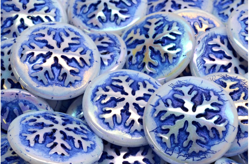 Snowflake Cabochon Beads, White Ab 54328 (02010-28701-54328), Glass, Czech Republic