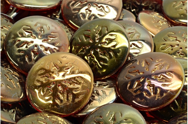 OUTLET 10 克雪花凸圆形珠，红宝石水晶青铜卡普里 (90080-22601)，玻璃，捷克共和国