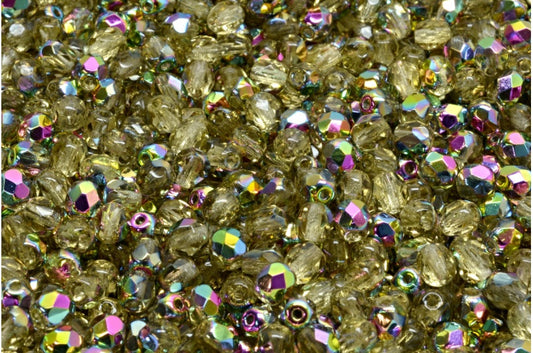 ファセット加工ビーズ ラウンド型 透明ライトトパーズイエロークリスタル ヴィトレイルミディアムコーティング (10020-28101) ボヘミアクリスタルガラス チェコ共和国