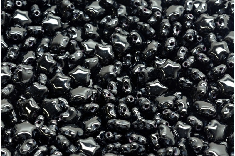 OUTLET 10 grams Flat Star Beads, Black (23980), Glass, Czech Republic