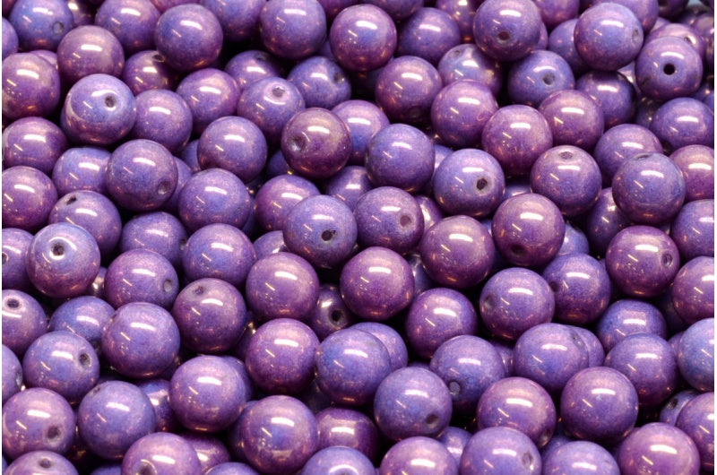 Round Druck Beads, White Purple (02010-15726), Glass, Czech Republic