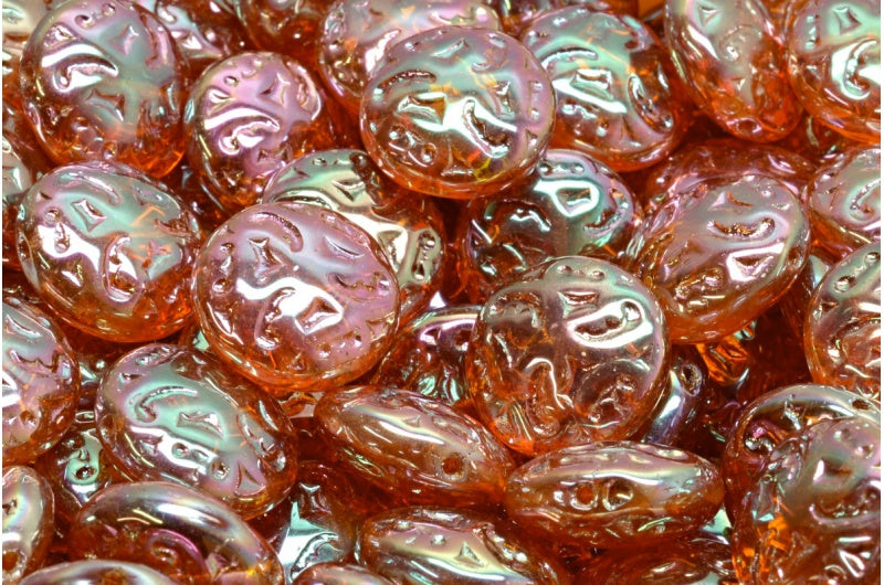 Lentil Beads with Ornaments, Transparent Yellow Jet Black Full Apricot (80020-29123), Glass, Czech Republic