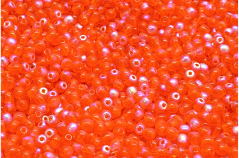 Round Druck Beads, Transparent Orange Ab (90030-28701), Glass, Czech Republic