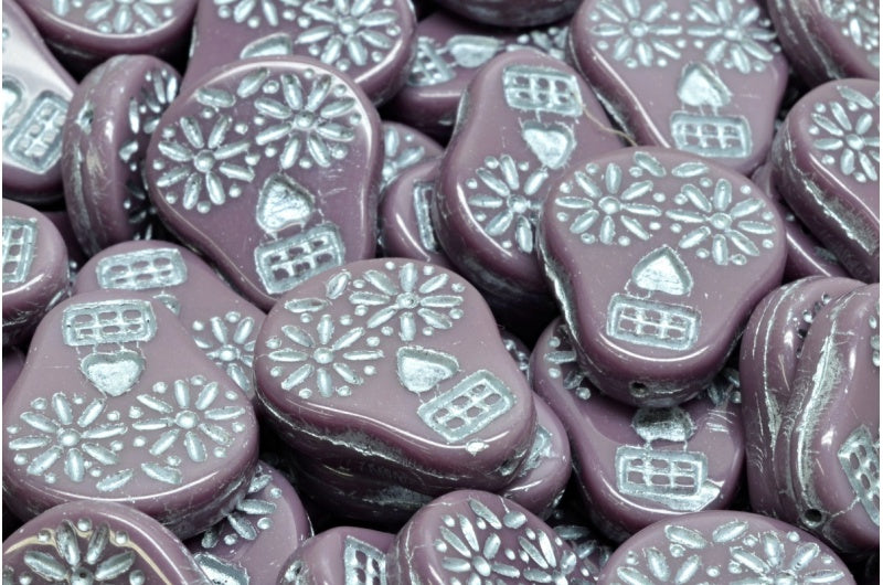 Sugar Skull Beads, Opaque Amethyst Silver Lined (23030-54301), Glass, Czech Republic