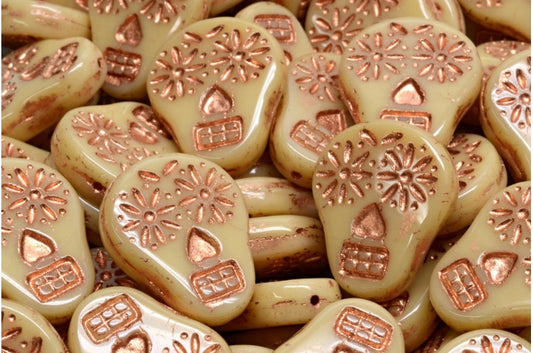 奥特莱斯 10克糖骷髅珠，20 x 16毫米，米色铜衬里（13020-54318），玻璃，捷克共和国