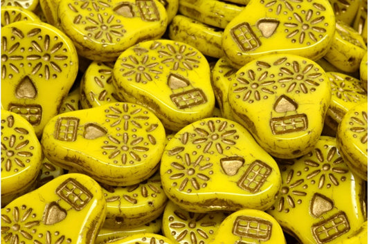 Sugar Skull Beads, Yellow Gold Lined (83120-54302), Glass, Czech Republic