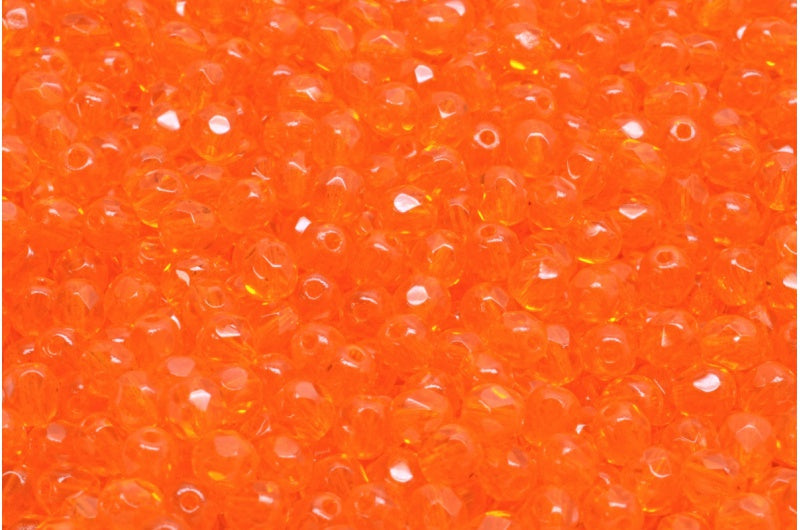 OUTLET 250g Round Faceted Fire Polished Beads, Transparent Orange (90020), Glass, Czech Republic