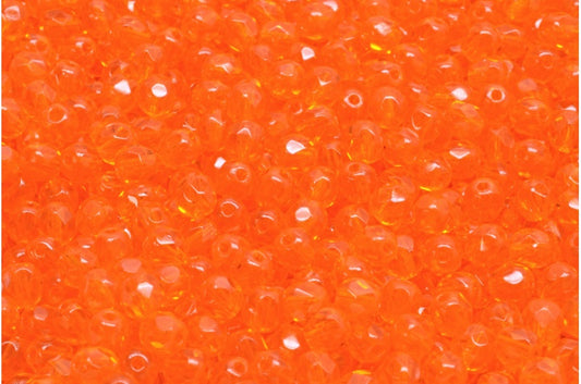 OUTLET 250g Round Faceted Fire Polished Beads, Transparent Orange (90020), Glass, Czech Republic