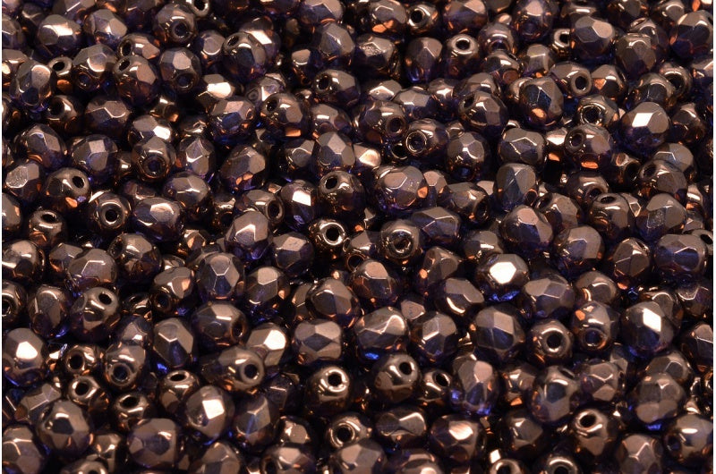 Faceted Round Fire Polished Beads, Crystal Bronze (00030-14415), Glass, Czech Republic