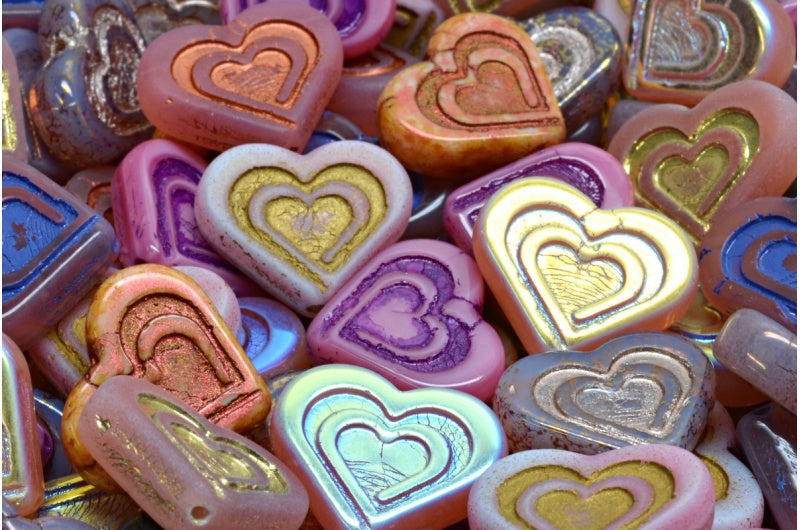 Heart In Heart Beads, 1 Mixed Colors (00001-mix), Glass, Czech Republic