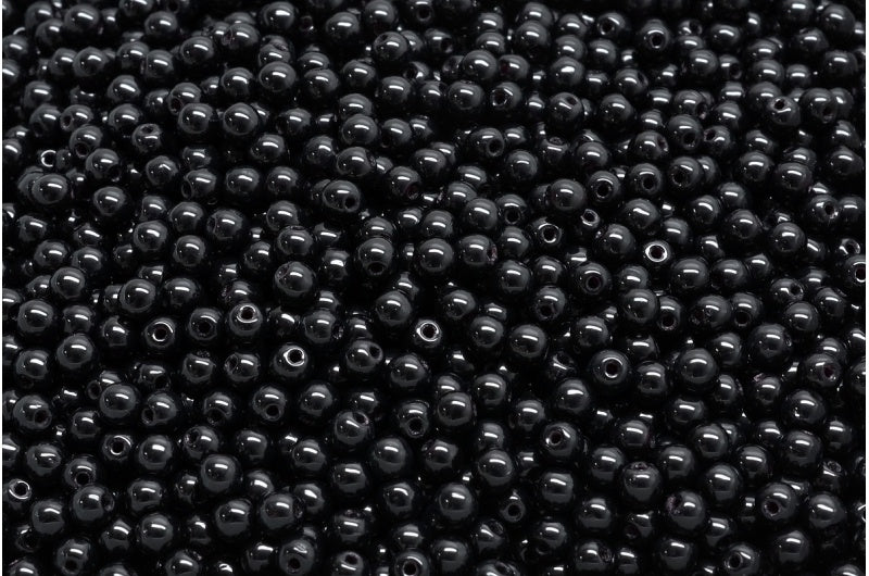 Round Druck Beads, Black (23980), Glass, Czech Republic