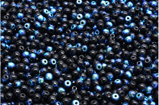 Round Druck Beads, Black Ab (23980-28701), Glass, Czech Republic