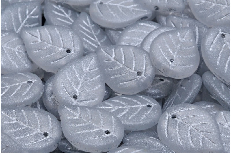 OUTLET 10 grams Apple Leaf Beads, Crystal Matte Silver Lined (00030-84100-54301), Glass, Czech Republic