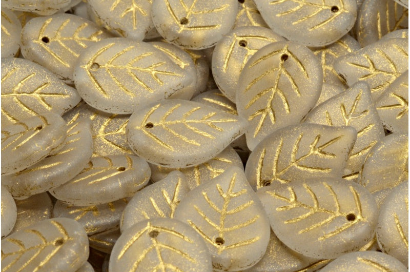 OUTLET 10 grams Apple Leaf Beads, 18 x 13 mm, Crystal Matte Gold Lined (00030-84100-54302), Glass, Czech Republic