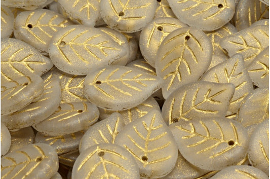 OUTLET 10 grams Apple Leaf Beads, 18 x 13 mm, Crystal Matte Gold Lined (00030-84100-54302), Glass, Czech Republic