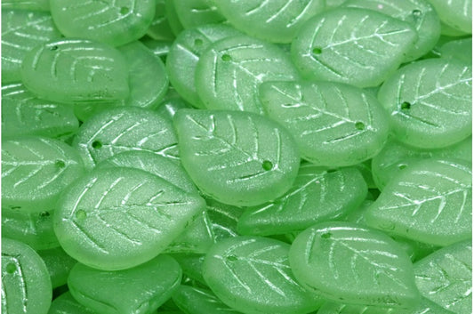 OUTLET 10 grams Apple Leaf Beads, 18 x 13 mm, Crystal Matte Green Lined (00030-84100-54322), Glass, Czech Republic