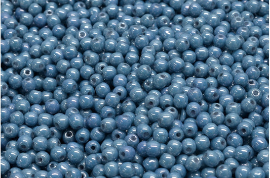 Round Druck Beads, White Luster Blue Full Coated (02010-14464), Glass, Czech Republic