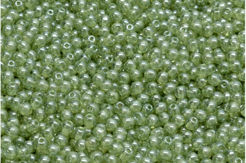 Round Druck Beads, Crystal Luster Green Full Coated (00030-14457), Glass, Czech Republic