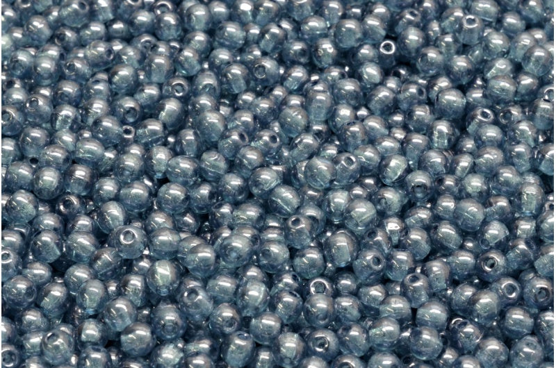 Round Druck Beads, Crystal Luster Blue Full Coated (00030-14464), Glass, Czech Republic