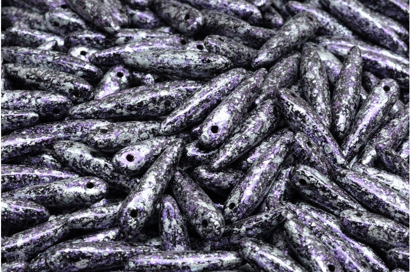 OUTLET 10 grams Thorn Beads, 5 x 16 mm, Black Tweedy Violet (23980-45710), Glass, Czech Republic
