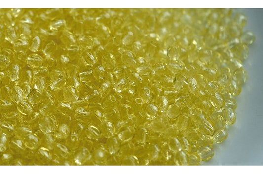 Faceted Round Fire Polished Beads, Transparent Yellow (80100), Glass, Czech Republic