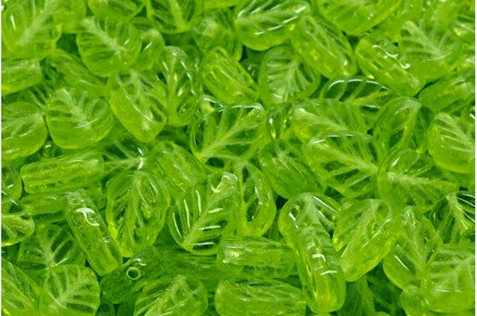 Mint Leaf Beads, Transparent Green (50220), Glass, Czech Republic