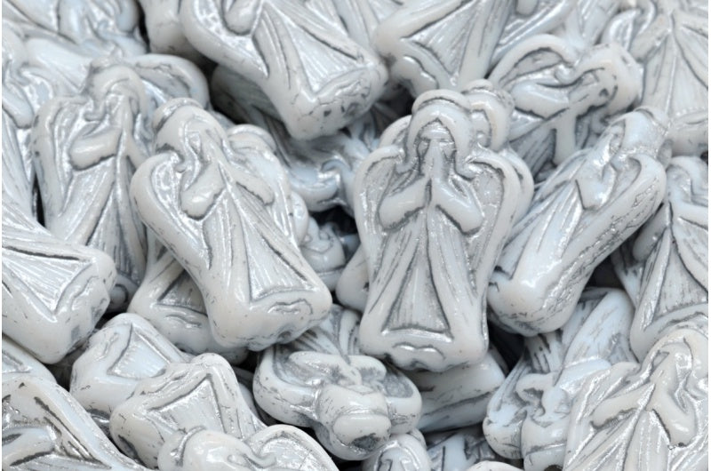 アウトレット 10グラム エンジェルビーズ、23 x 13 mm、チョークホワイトシルバーライン（03000-54301）、ガラス、チェコ共和国