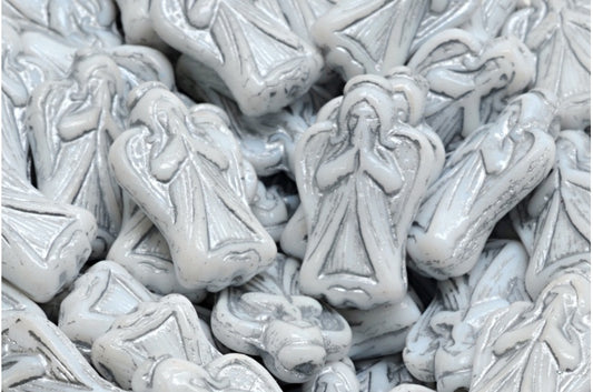 アウトレット 10グラム エンジェルビーズ、23 x 13 mm、チョークホワイトシルバーライン（03000-54301）、ガラス、チェコ共和国