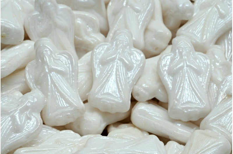 アウトレット 10グラム エンジェルビーズ、23 x 13 mm、チョークホワイトヘマタイト（03000-14400）、ガラス、チェコ共和国