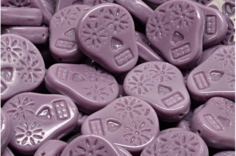 Sugar Skull Beads, Opaque Amethyst (23030), Glass, Czech Republic