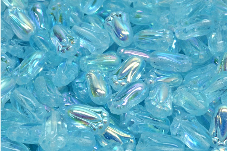 Tulip Bud Beads, Transparent Aqua Ab (60000-28701), Glass, Czech Republic