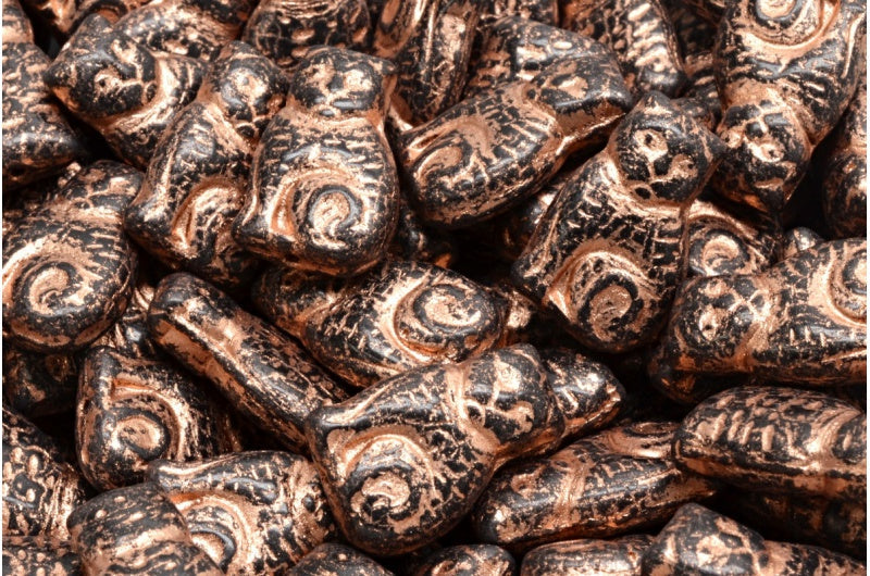OUTLET 10 Gramm Katzenperlen, mit schwarzem Kupfer überzogen (23980-54318), Glas, Tschechische Republik