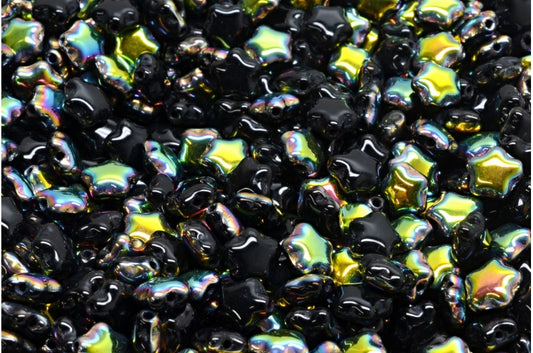 Flat Star Beads, Black Crystal Vitrail Medium Coating (23980-28101), Glass, Czech Republic