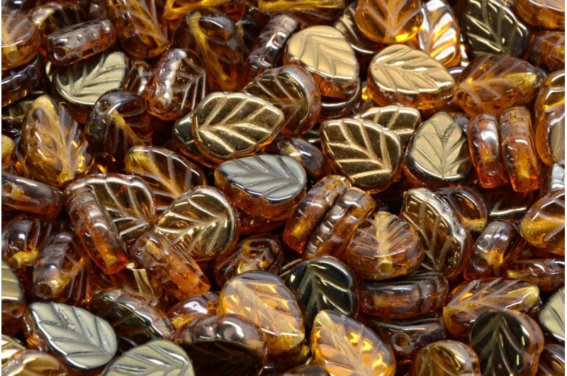 OUTLET 10 grams Mint Leaf Beads, 10 x 8 mm, Topaz Valentinit (10070-22601), Glass, Czech Republic