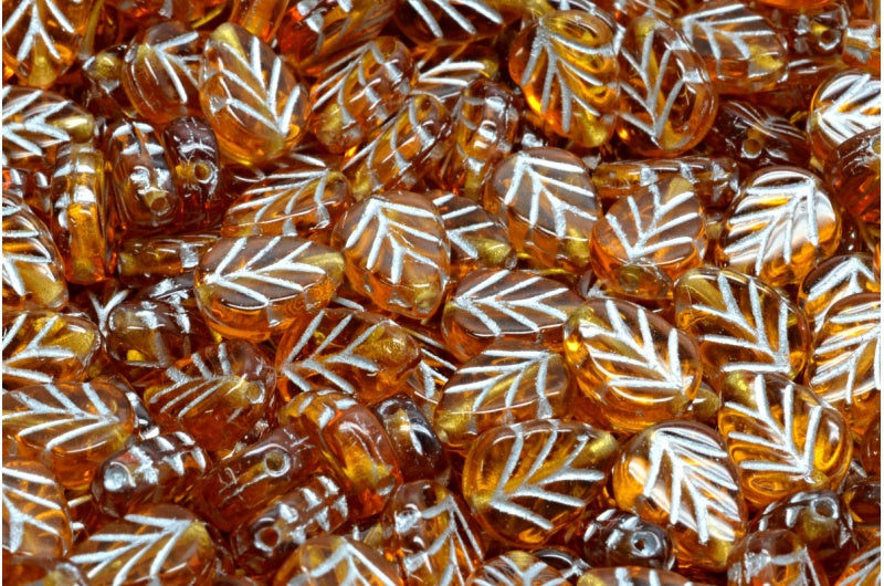 Mint Leaf Beads, Topaz Silver Lined (10070-54301), Glass, Czech Republic