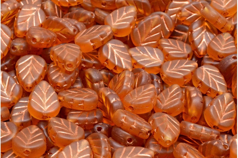 Mint Leaf Beads, Topaz Matte Copper Lined (10070-84100-54319), Glass, Czech Republic