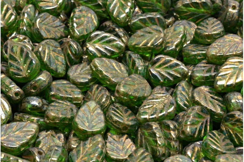 Mint Leaf Beads, Emerald Green 15696 (50120-15696), Glass, Czech Republic