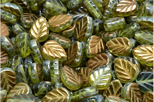 Mint Leaf Beads, Transparent Green Crystal Bronze Capri (50230-22601), Glass, Czech Republic