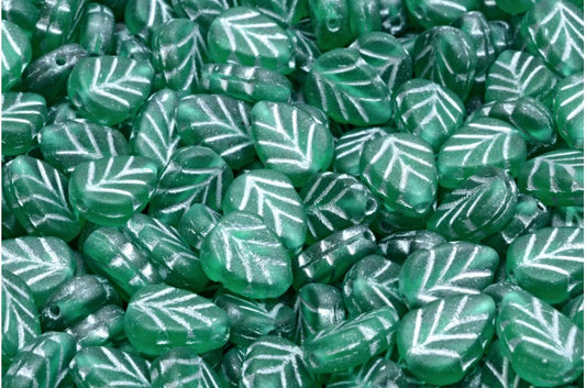 Mint Leaf Beads, Transparent Green Emerald Matte Silver Lined (50720-84100-54301), Glass, Czech Republic