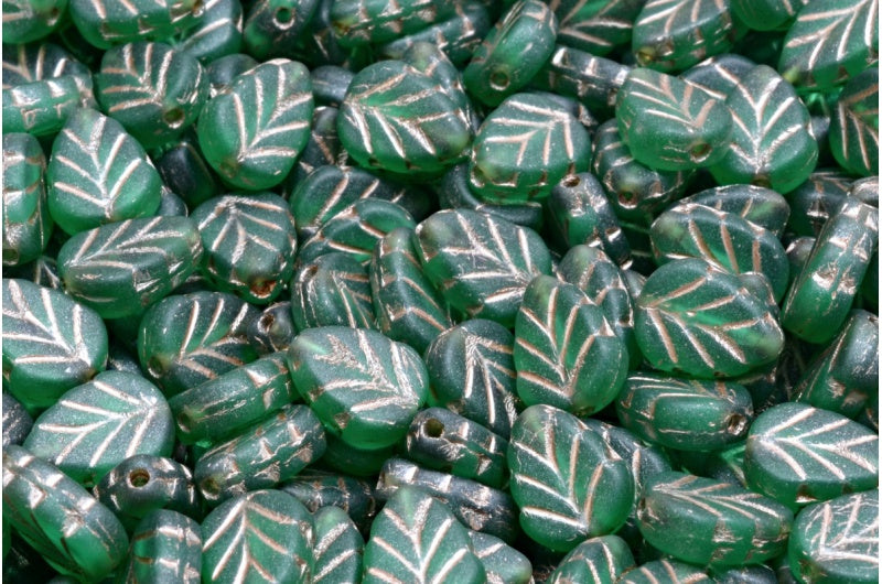 OUTLET 10 grams Mint Leaf Beads, 10 x 8 mm, Transparent Green Emerald Matte Copper Lined (50720-84100-54324), Glass, Czech Republic