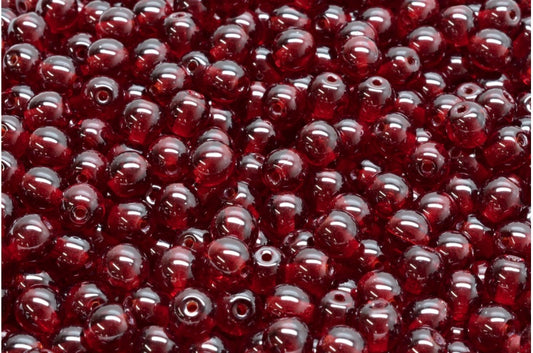 Round Druck Beads, Transparent Red (90110), Glass, Czech Republic