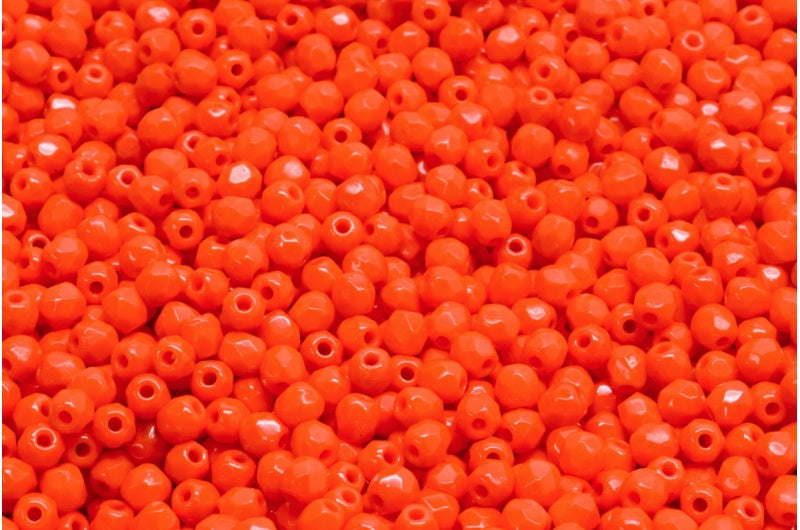 Faceted Round Fire Polished Beads, Deep Orange (93140), Glass, Czech Republic